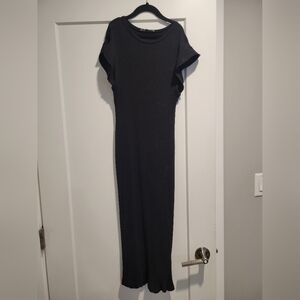 Zara Black Ribbed Midi Sweater Dress Cap Sleeve Size M